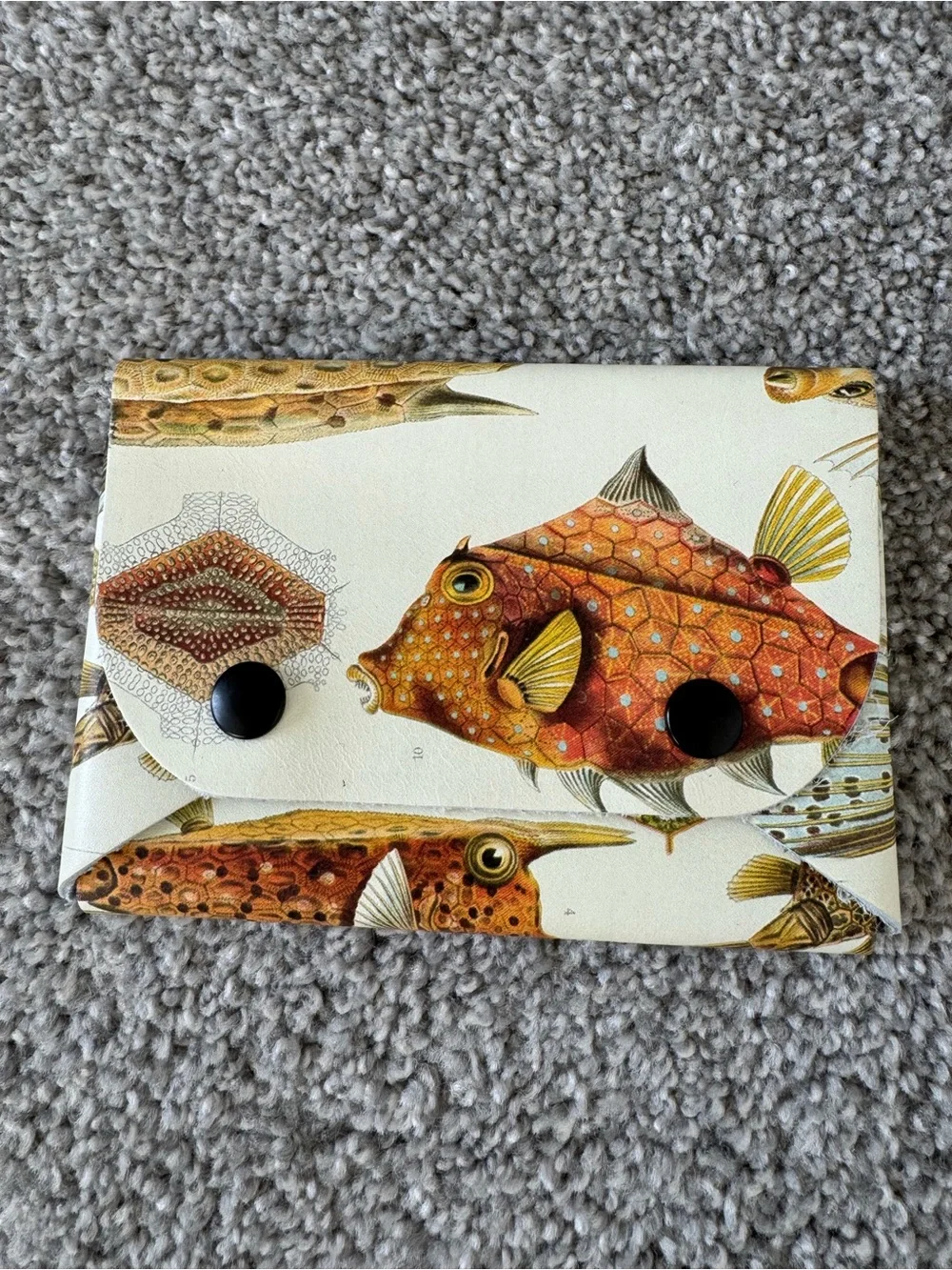 Orange Fish Print Wallet with Snap Closure